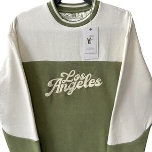 Retro Los Angeles Mens Sweater Mens Small Off White‎ Green Colorblock Sweatshirt